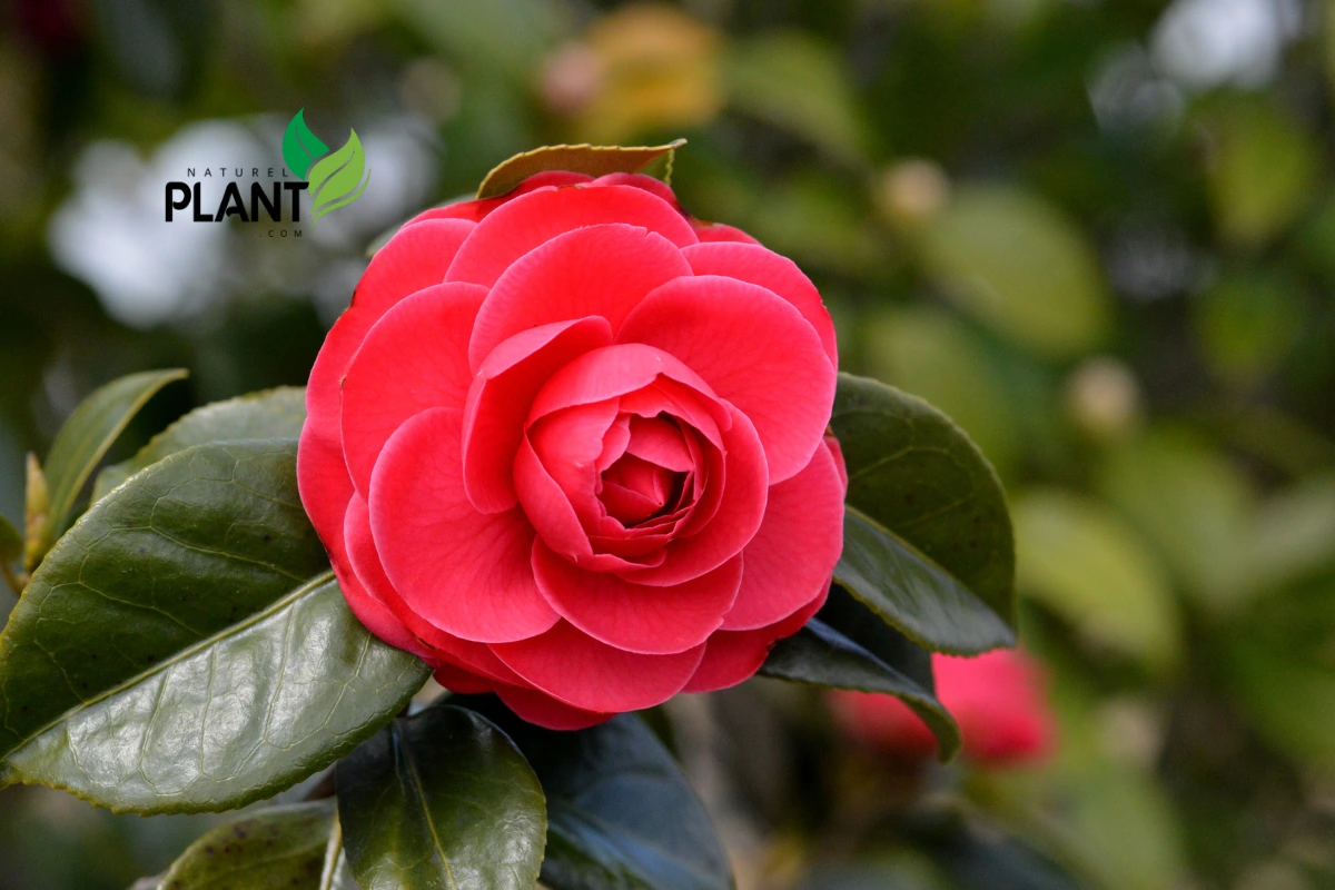 Camellia flower plant red with vibrant blooms in a garden setting